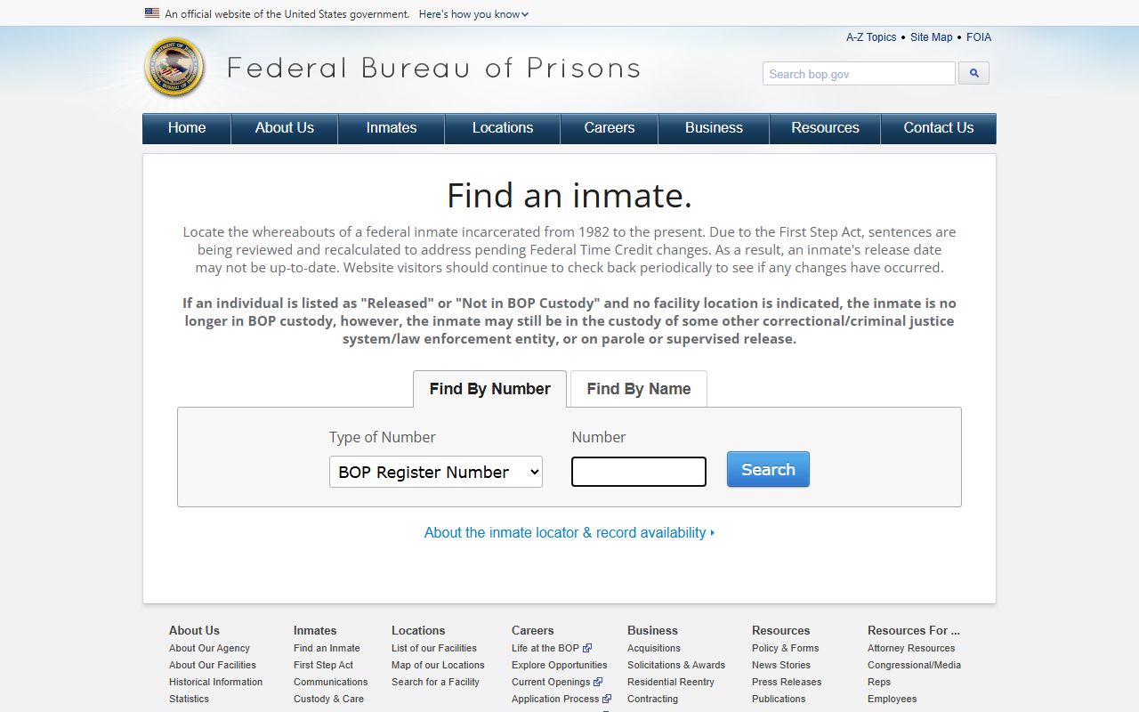 Monroe County federal inmate records fallback through BOP locator