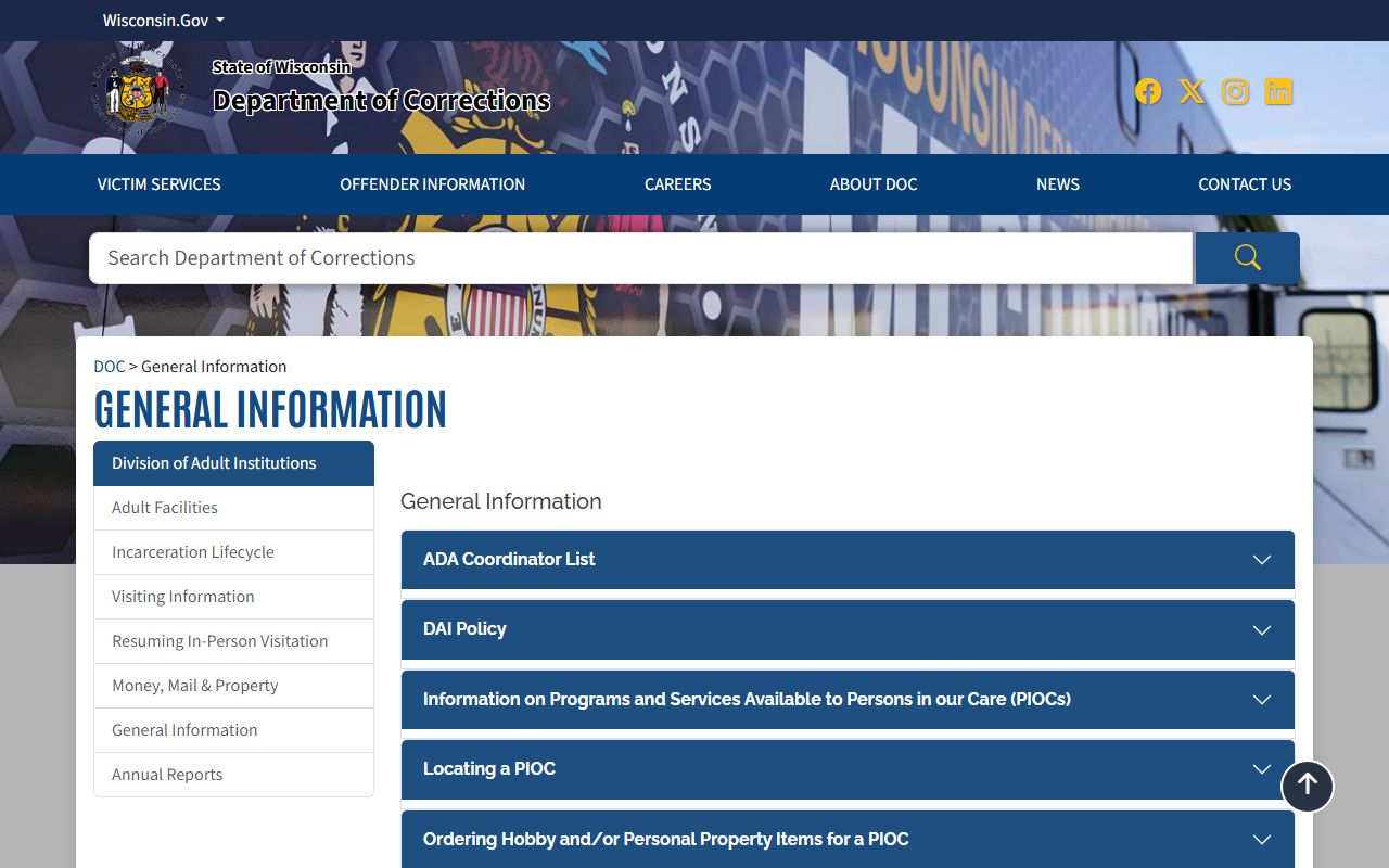 Monroe County inmate population DOC locator distinction for state prison custody